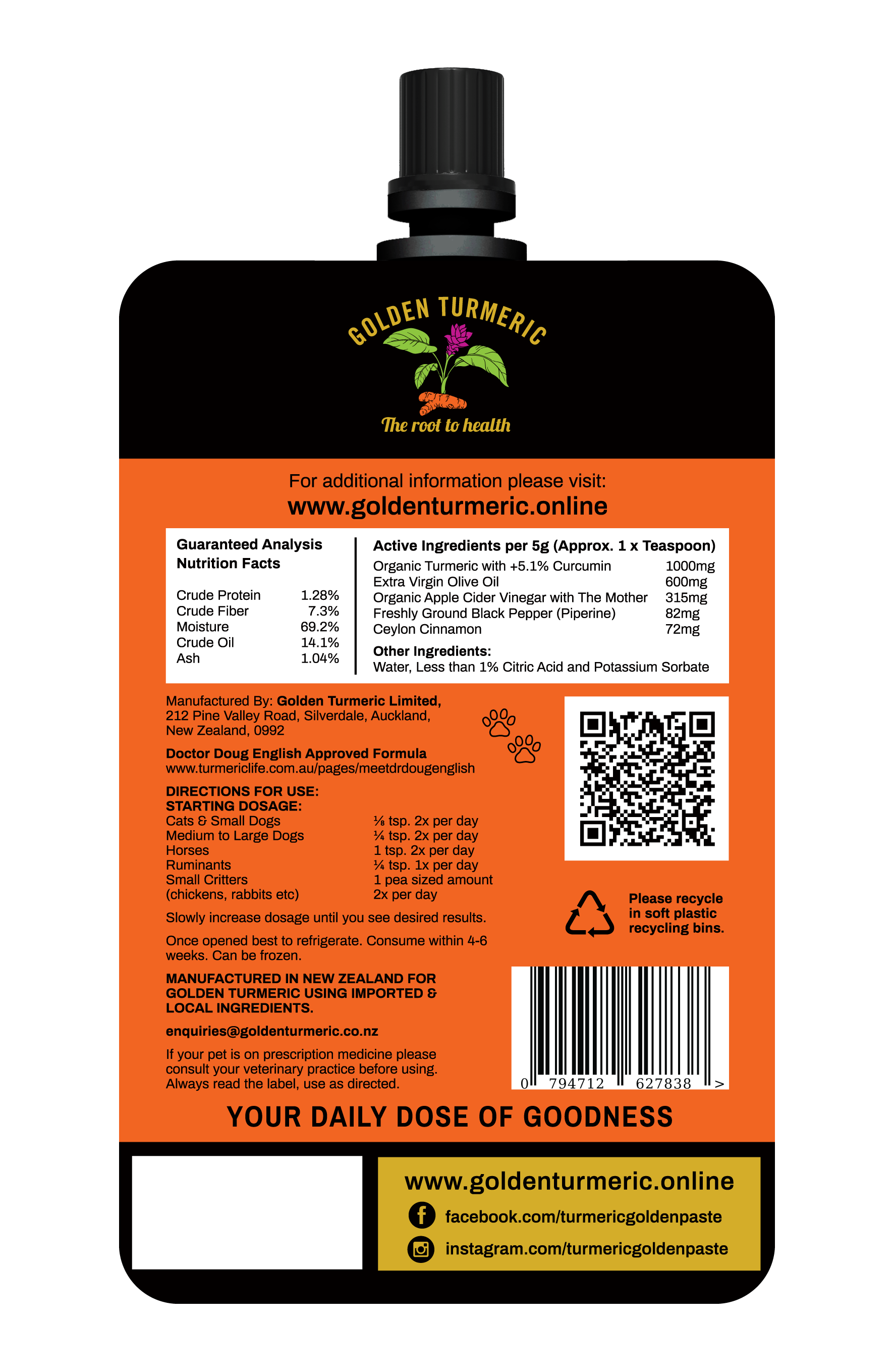 Turmeric Golden Paste for Pets Nutritional Facts
